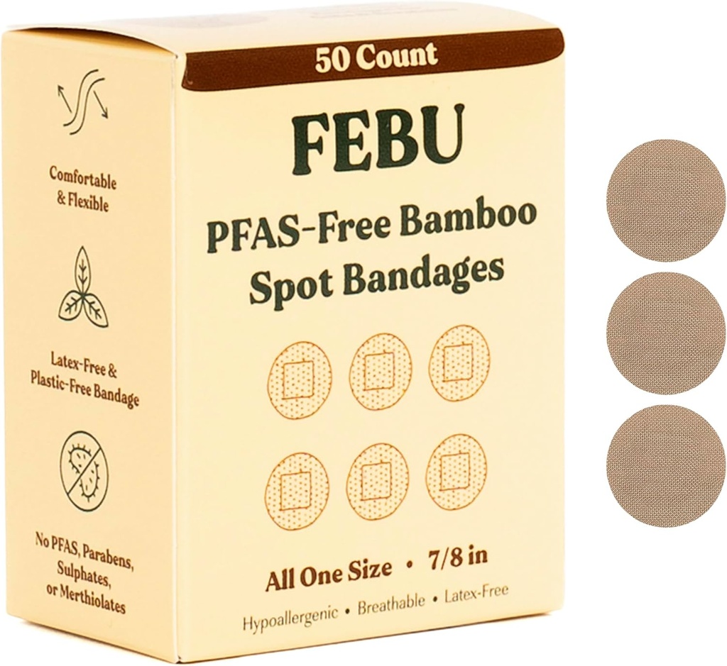PFAS Free Bandages for Scrapes & Cuts & 4; Fleksible Fabric Bandage; Fully Compostable, Latex Free Bandage 124; 50 Count Spot