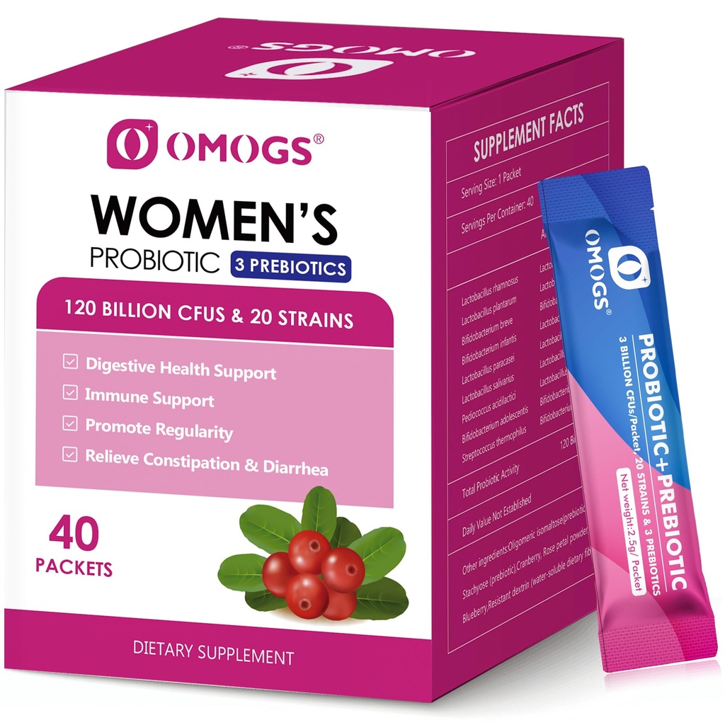 OMOGS Women 's Probiotic, 120-Milyar-CFU, 18 Strains, dengan 3 Pregren dan Cranberry Extract, Bantuan untuk Imune Booster, Kesehatan Digetical, Kesehatan Gut Kesehatan dan Kesehatan Vaginal