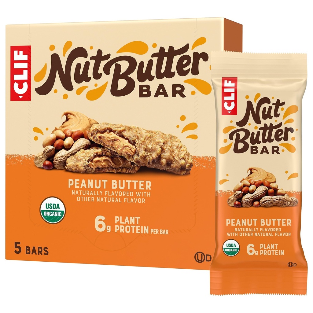 CLIF Nut Butter Bar - Peanut Butter - Filled Energy Bars - None-GMO - USDA Organic - Plant - Based - Low Glycemic - 1.76 oz (5 Pack)
