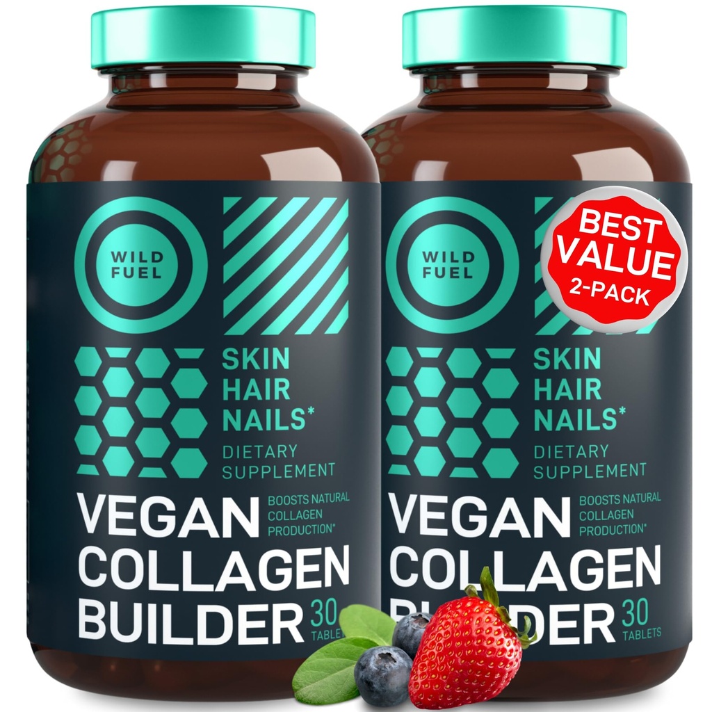 Tablet Vegan Collagen Booster - Cruelty-Free Vegan Collagen Suplemen - Biotin, Organik Superfood, Tanaman Based Collagen Vitamin for Skin, Nails - 2- Pack, 60 Vegeterian Collagen Boost Pills