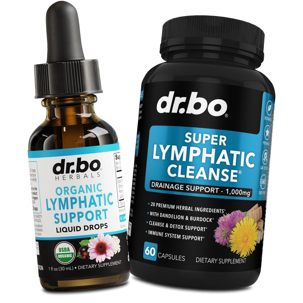 Suplemen Drainase Lymphatic Drops & Pills - Organic Lymphatic Duid Drops Cleanse Capsules with Echinacea, Ginger, Dandelion, Red Root Supplemen Lymph Node Detox Cleanse System Drainage