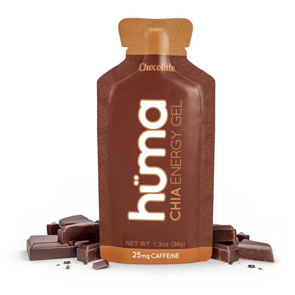 Huma Chia Energy Gel, Chocolate, 12 Gels, 25mg Caffeine