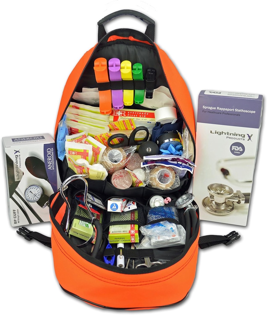 Lightning X First Responder EMT / EMS Backpack Dihentikan Bantuan Bantuan Bantuan Pertama Kit B (Fluorescent Orange)