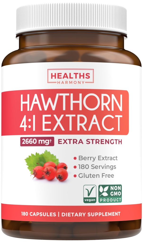 Super Power Hawthorn Berry Extract Capsules - Hawthorn Berry Suplement Dibuat dari Ekstra Kekuatan Konsentrat untuk Dukungan Kesehatan Hati dan Digetical - Vegan N- GMO & Gluten Bebas (6 Bulan Supply)
