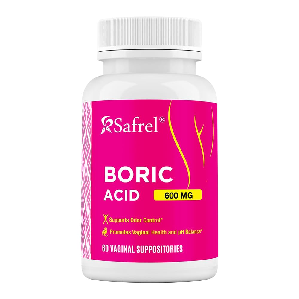 Safrel Boric Acid Supportation - 60 Count (1-Pack) - 100% Murni USA- Dibuat, Mendukung Kesehatan Intimate & Vaginal, keseimbangan pH, Kontrol Odor - Kelahiran Wanita