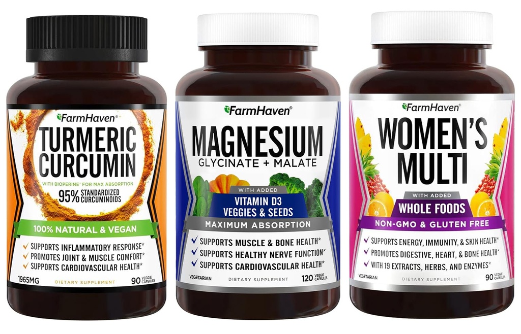 FarmHaven Magnesium + Multivitamin untuk Wanita + Turmeric Curcumin dengan BioPerine Black Pepper