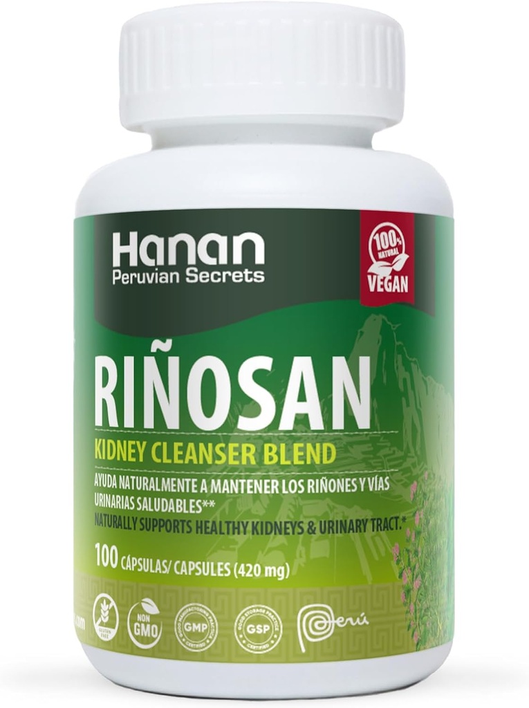 Hanan Rinosan Kidney Cleanser Blend 124; 100 Capsules 12.4; Aids Umum dalam Pendukung Health Ginney dan Fungsi Traktur Uriner