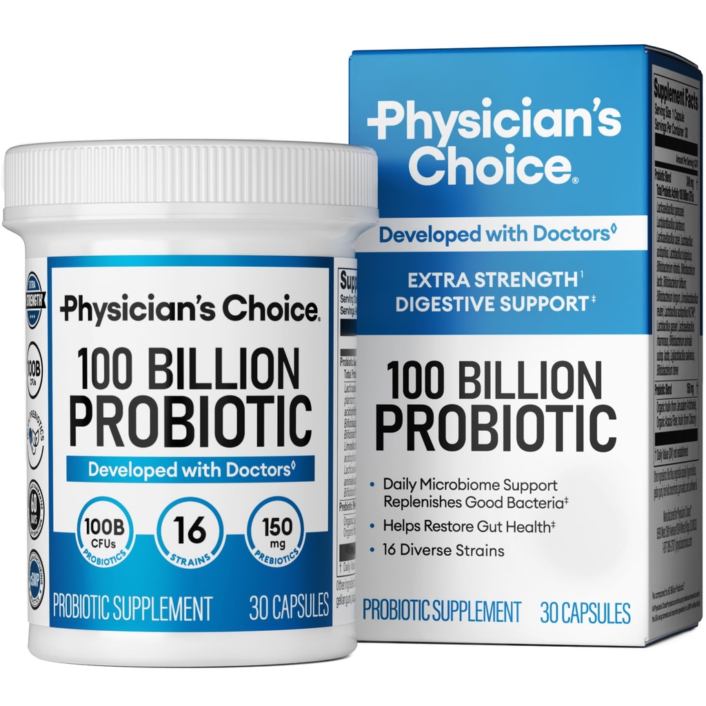 Physician 's CHOICE 100 billion Advanced Probiotic - 16 Strains + Organic Pregrance - Digetical & Gut Health - Dupports Occational Constipation, Diare, Gas & Bloating - Progories for Women & Men