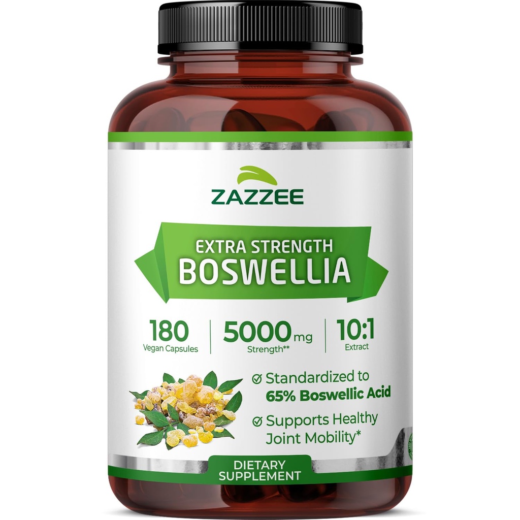 Zazzee Ekstra Kekuatan Boswellia 10: 1 Ekstrak, 65% Boswellic Acid, 180 Vegan Capsules, 6 Bulan Supply, Boswellia Serrata, Comfort Gabungan, Mobility & Flexibility Dukungan, Non-GMO, Dibuat di Amerika Serikat