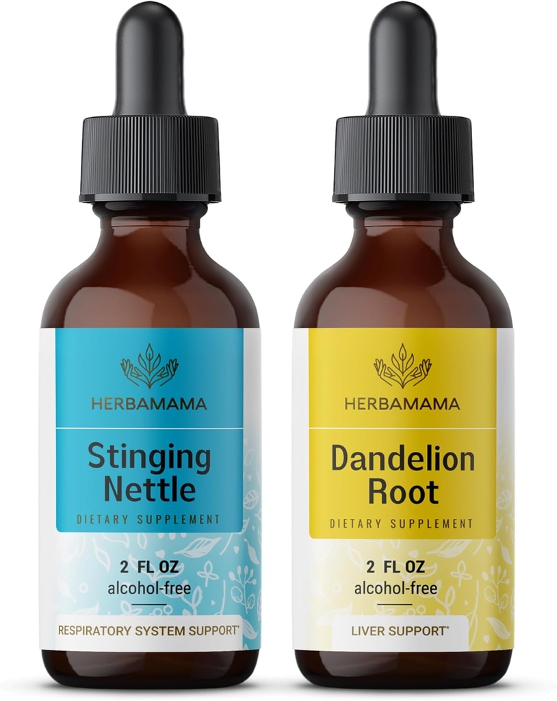 Herbamama Herbal Drops Kit - Bundle of Stinging Nettle & Dandelion Root Taincture 2 - Vegan, Non-GMO, Sugar & Alcohol- Free - 2 Pack