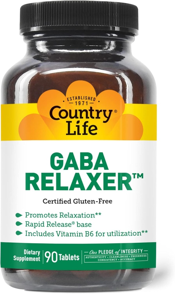 Country Life GABA Relaxer - 90 Tablet 126; Rapid Remula untuk Relaksasi, Stress & Sleep Dukung 124; Dengan GABA, Amino Acids & B Vitamin 124; Sertifikasi Vegan, Gluten- Free, Non-GMO