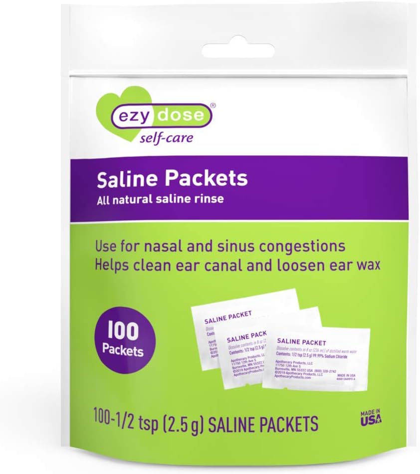 Paket Saline Nasal Rinse EZY, Secara Individually Wrapped Sinus Isi Paket, Bantuan Nasal, 100 Count, Dibuat di Amerika Serikat