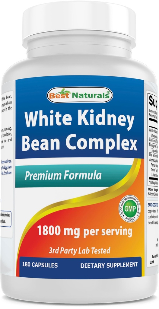 Kompleks White Kidney Bean Terbaik 1800 mg Per Servi- 180 Kapsul. Bukan-GMO, dan Gluten Bebas