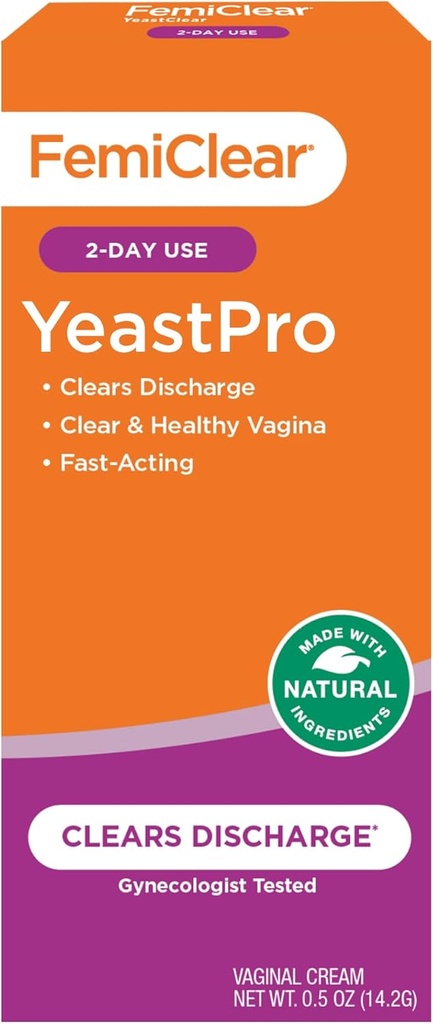 FemiClear Yeastra Cream, Clears Discharge, Fast- Acting, Made with Natural Ingredics, Gynecologist Test, 0.5oz Cream
