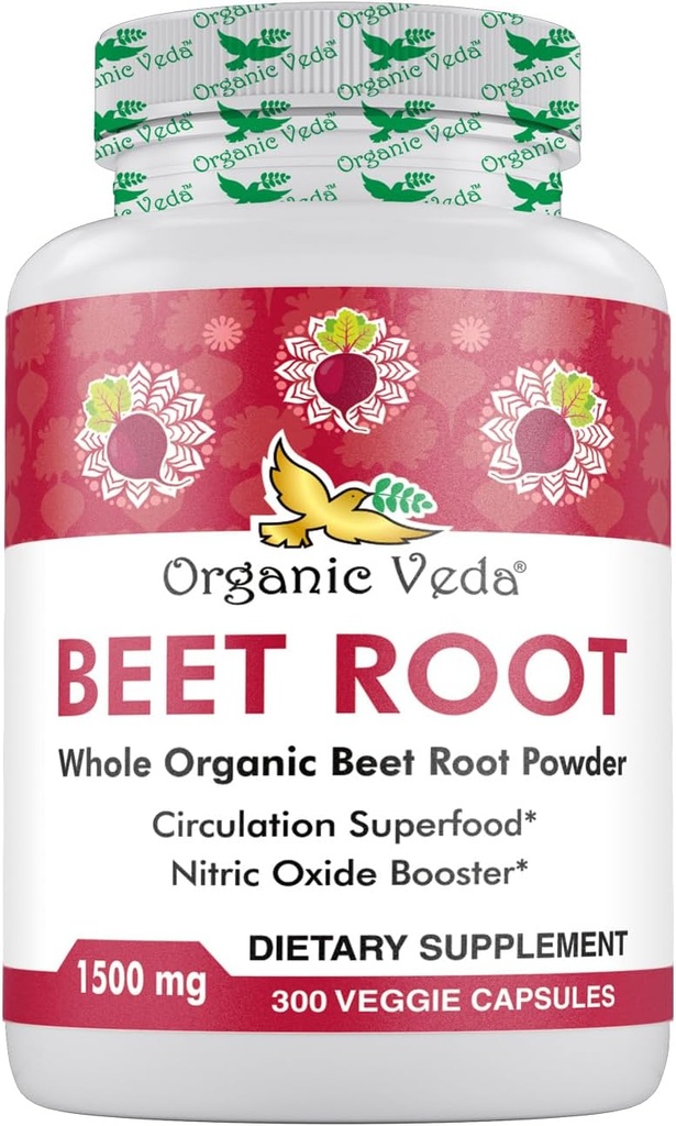 Vada Veda Root Capsules 1500mg - 300 Beet Root Powder Capsules dengan Nitrate Kekuatan Tinggi untuk mendukung Sirkulasi, Nitric Oxide, Energi, Endurance & Stamina - Non-GMO & Gluten- Bebas