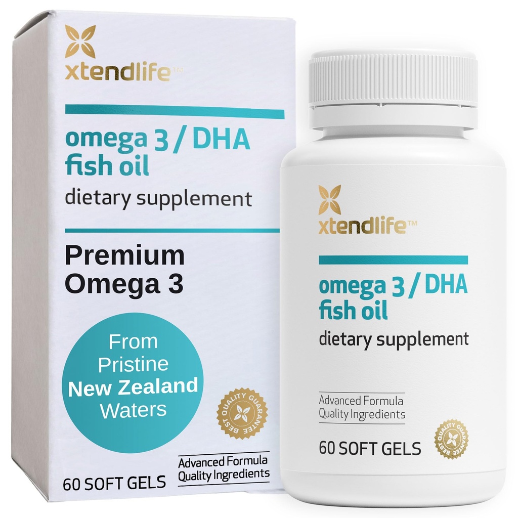 Xtendlife Omega 3 DHA Fish Oil - 1100mg dengan 700mg DHA dan 300mg EPA - Omega 3 6 9 Suplemen untuk Hati dan Otak - 1 Bulan Suppply (60 Count)
