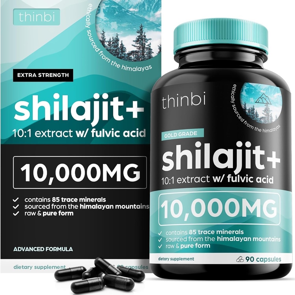 Thinbi Pure Himalaya Shilajit Organik Capsules dengan Fulvic Acid & Trace Minemency - 90 Count