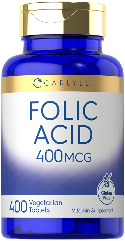 Carlyle Folic Acid 400 mcg 124; 400 Tablet = 124; Vegetarian, Non-GMO, Gluten Free Supplemen