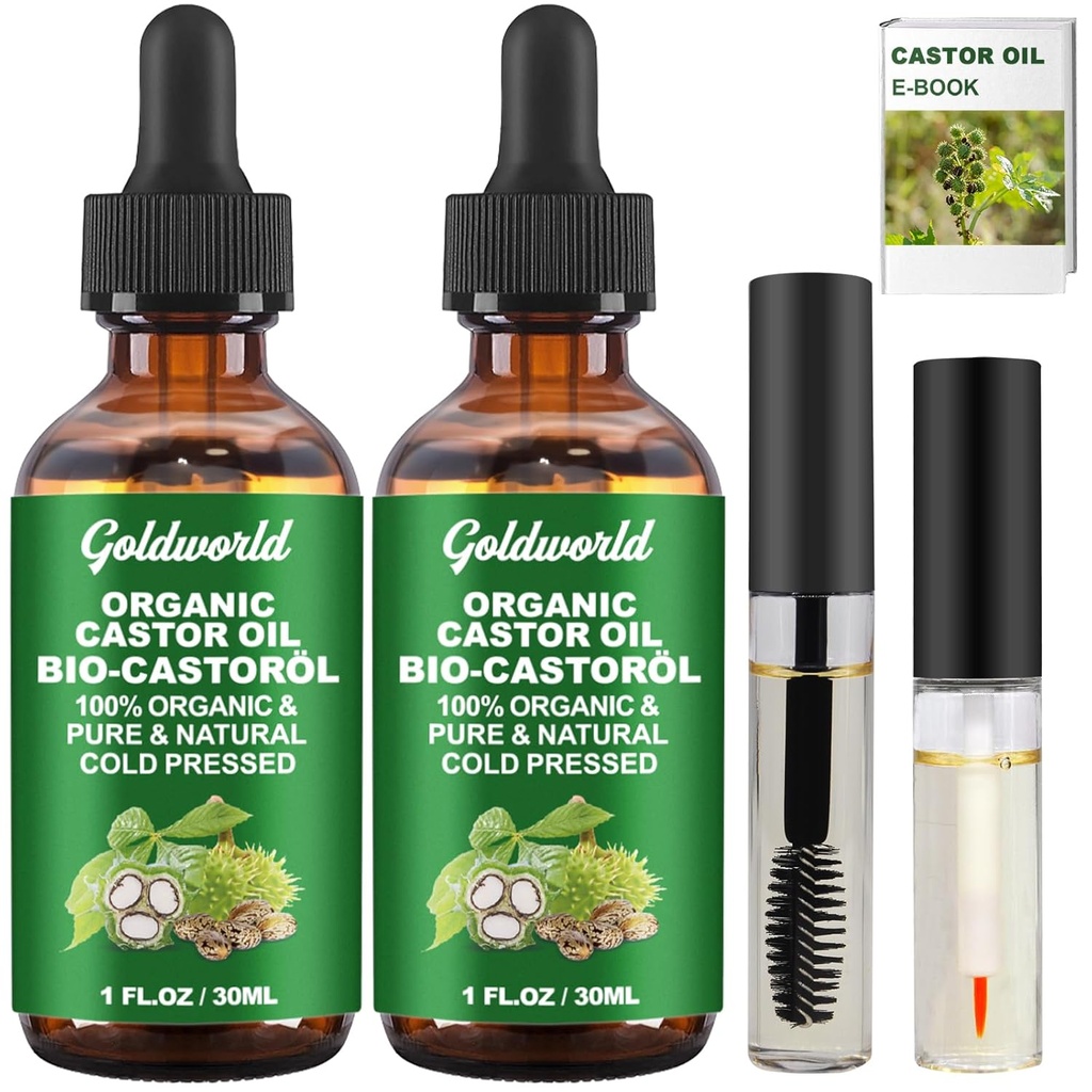 Castor Oil Organic and Pure Cold Press Unsoured Eyelash Growth Serum, Hexane Free Glass Bottle Lash, Hadiah Natal Untuk Perempuan Stocking Stuffers