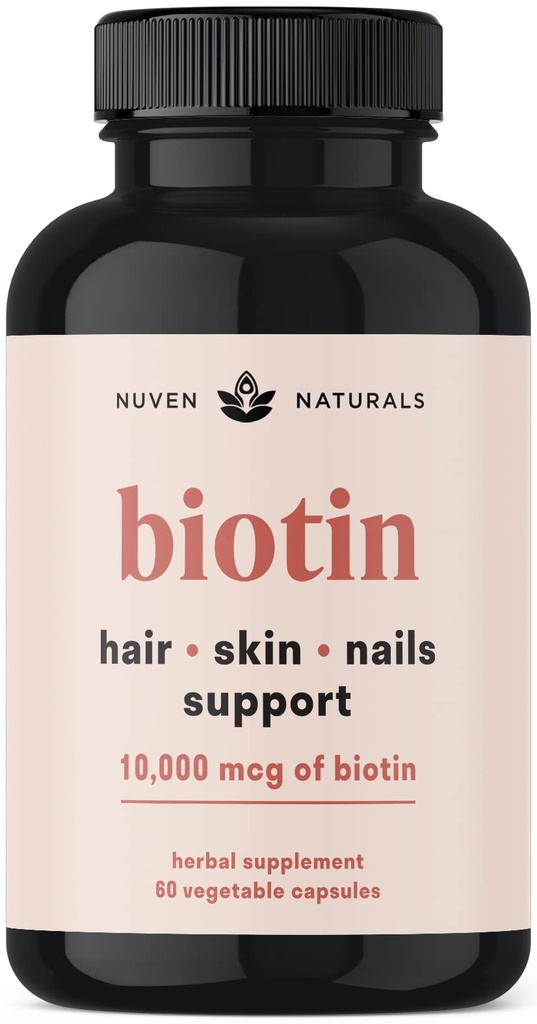 Rambut Vitamin - Biotin 10.000 mcg dengan Vitamin A, E, C, D & Adaptogens untuk mendukung Rambut, Skin & Nails - Suplemen Biotin Kesehatan & Growth 124; Vegan, Non-GMO, Gluten Gratis 124; 60 Kapsul & 30