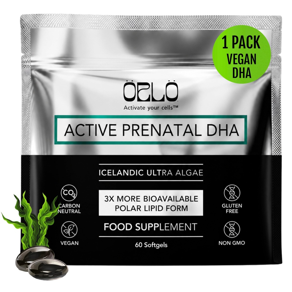Orlo PRIENATAL DHA - Prenatal DHA Omega 3 Suplemen - Triple Power Omega3s - Vegan DHA & EPA - Algae Omegaga- 3 Oil - Menyediakan Pembangunan Otak Selama Pregnancy & Lactation (60 Mini Softgels)