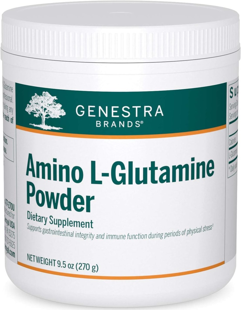 Genestra Brands Amino L- Glutamine Powder 126; Amino Acid Suplement for GI and Immune Health 124; 9.5 Ounces