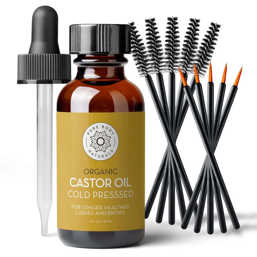 Tubuh Murni Castor Minyak untuk Mata Mata dan alis - 1 Fl Oz Néshing Brow & Lash Growth Serum - Organic, Hexane Free, Cold Pressed, Unsour - Eyelash dan Eyebrow Growth Serum untuk Perempuan