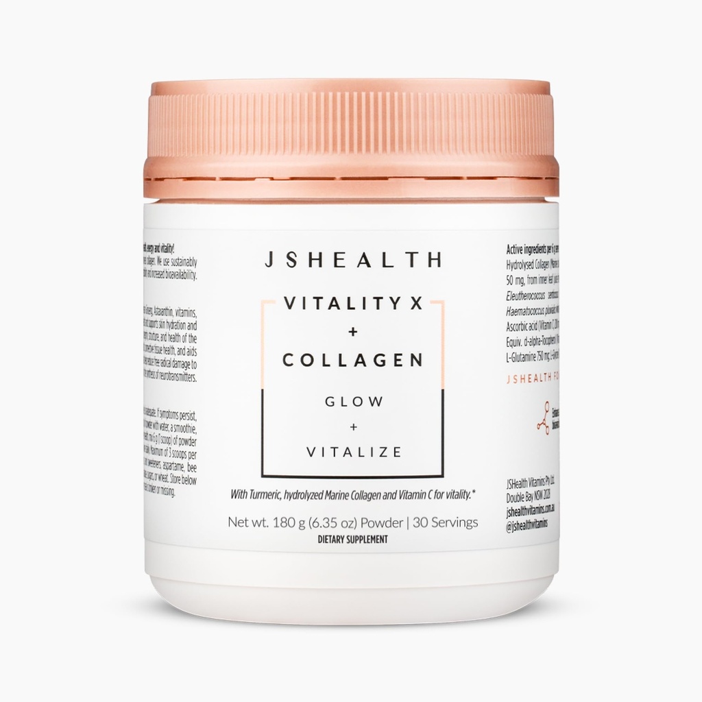 JSHealth Vitalins Vitalitas X + Collagen - Pendukung Kecantikan dengan Aloe Vera Silica dan Vitamin C & E untuk Mempelihara Rambut Skin dan Nails (180g)