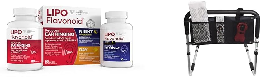 Lipo- Flavonoid Day & Night Combo Kit Tinnitus Relief, Essible Medical Supply Three Pocket Bed Rail Accessory Pouch