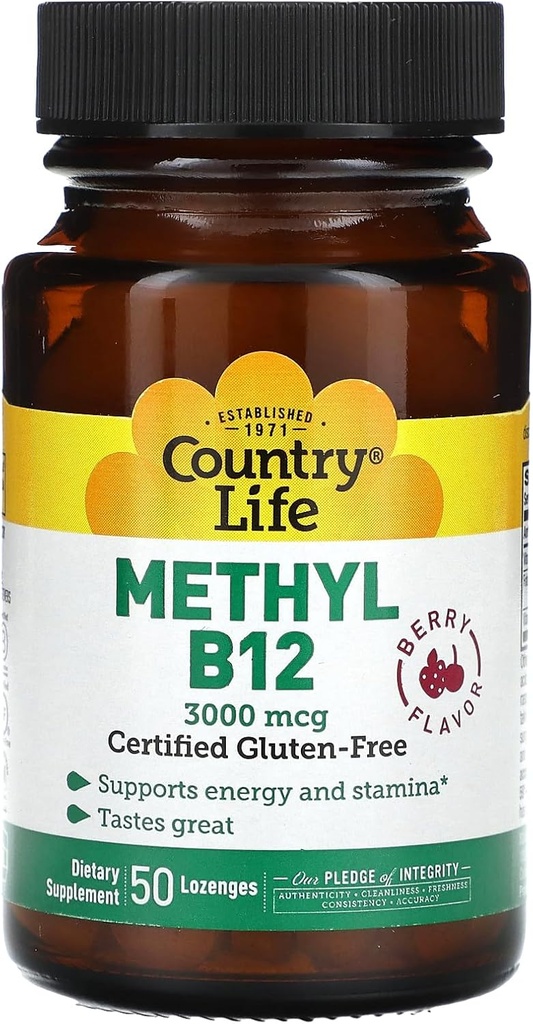 Country Life - Superior B12, Berry Flavored, 3000 mcg - 50 Sublingual Lozenges