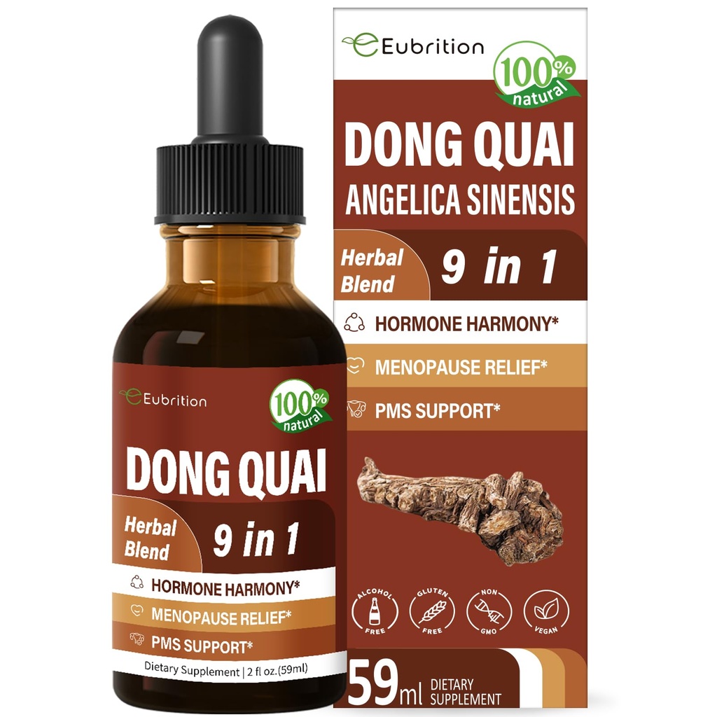Dong Quai Liquid Supplement for Women, Angelica Sinensis Root Tincture Dump Dupuse & PMS Relief, Hot Flashes, Herbal Blend Drops dengan Red Clover Fenugreek. 2oz