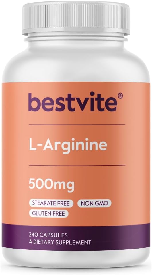 BESTVITE L- Arginine 500mg (240 Capsules) - No Magnesium Stearate - No Silicon Dioksida