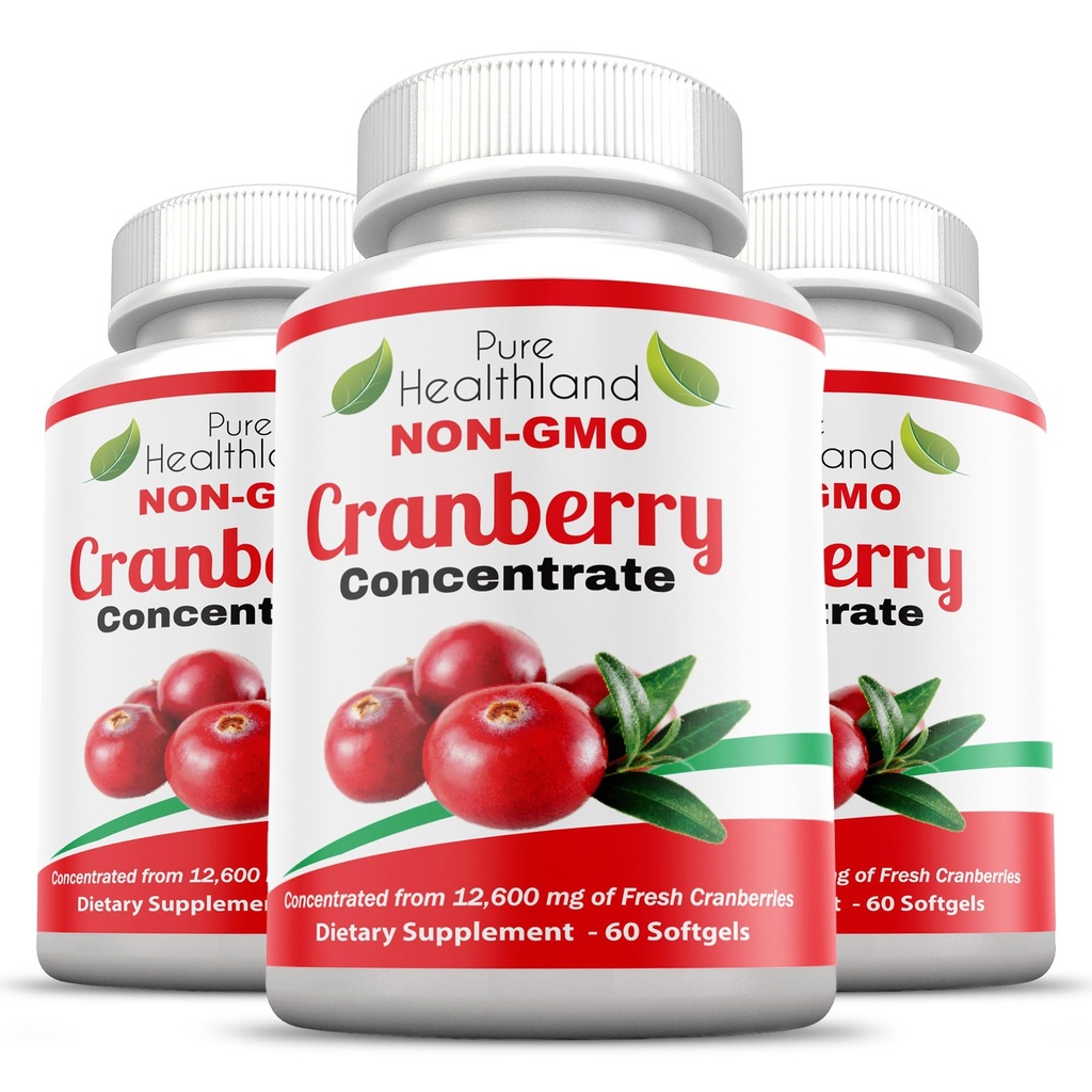 Tidak-GMO Cranberry terkonsentrasi dari 12.600mg - Triple Kekuatan Softgels - Mudah untuk menelan pil untuk Pria & Wanita, 3 Botol
