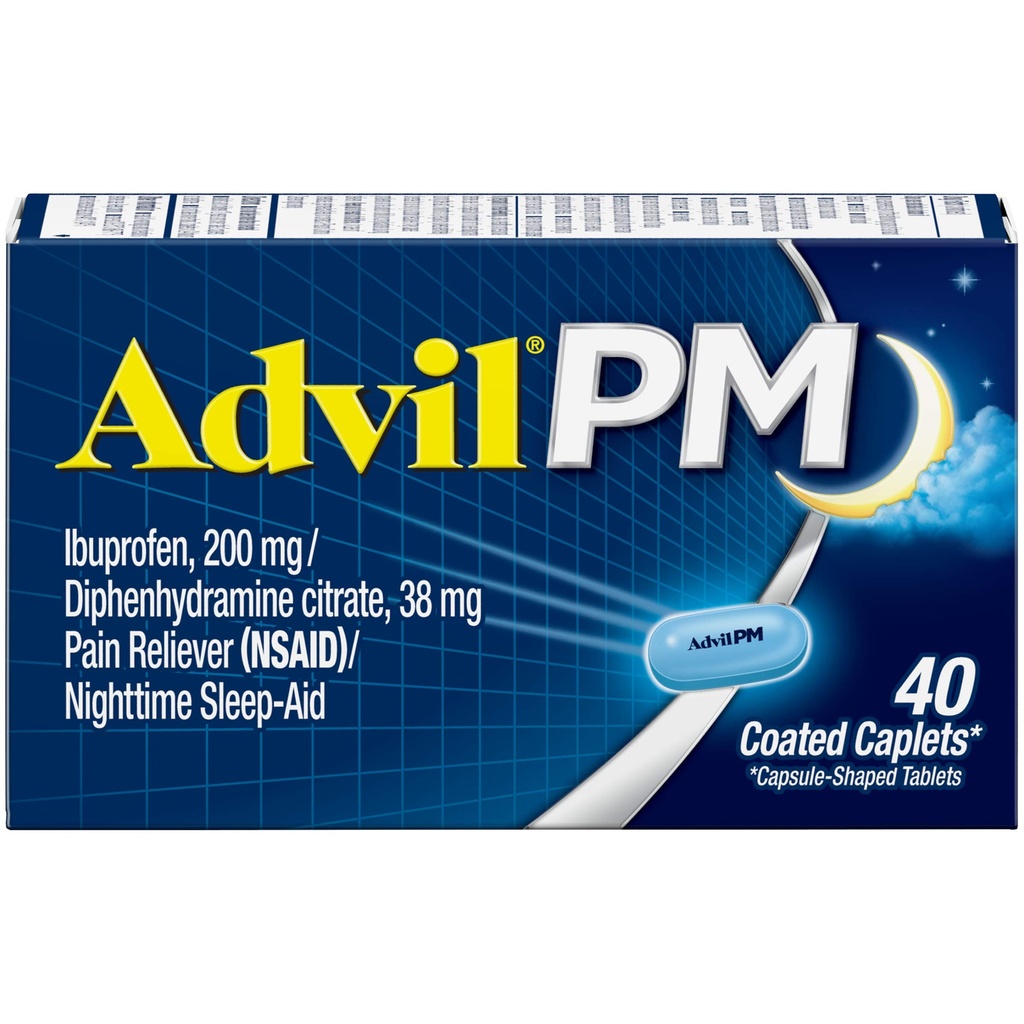 Advil PM Caplets, Ibuprofen 200mg, Sleep Aid, 40 Count