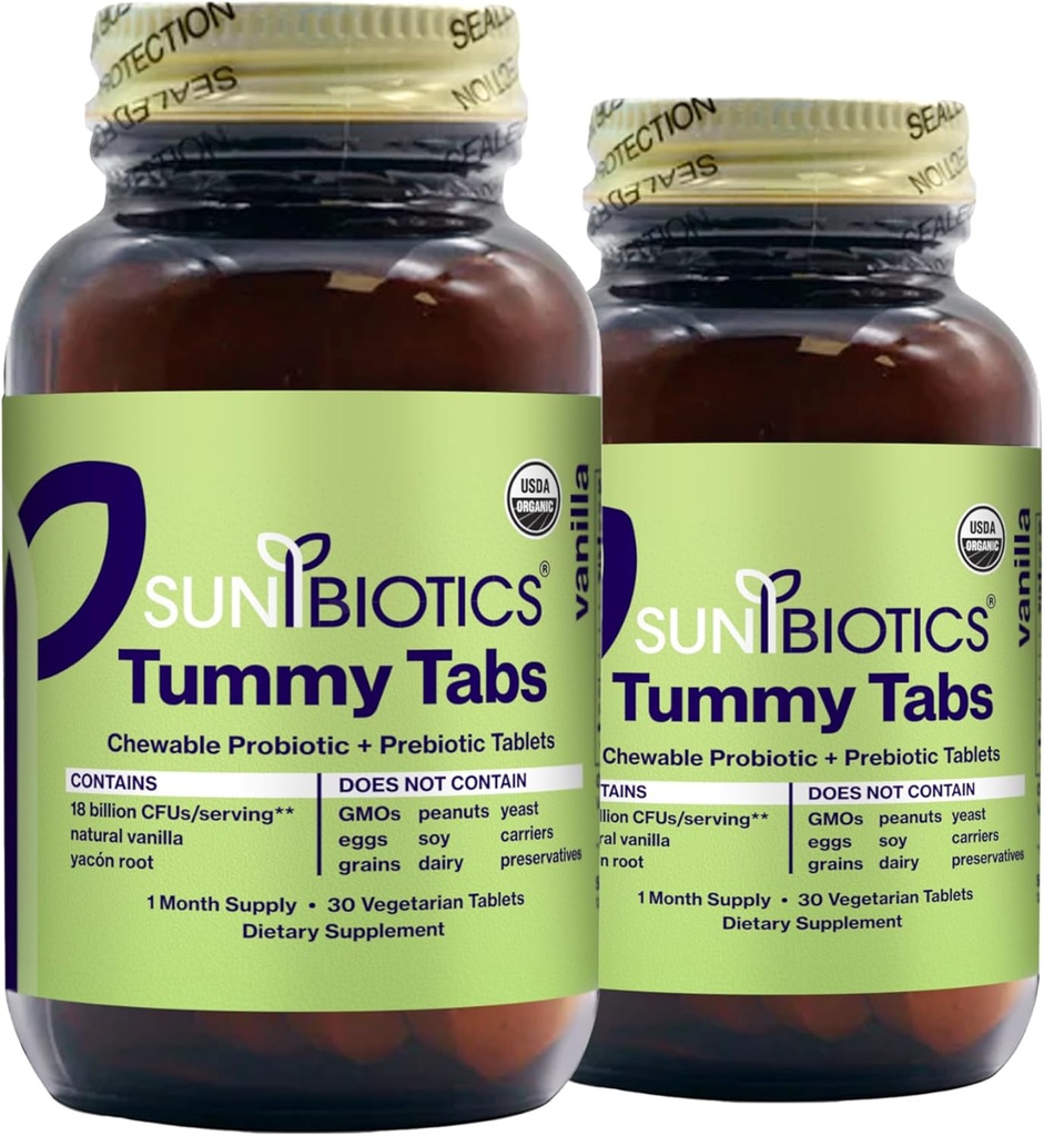 SUNBIOTICS Tummy Tab - SUNOTIS Probiotic dan Prebiotic Tablet yang dikunyah oleh 18 Milyar CFU dari 4 Strains Probiotik untuk Good Gut Flora, Immune System, & balanced Microbiome