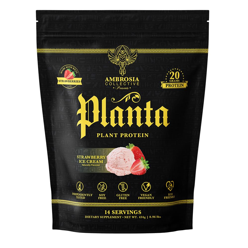 Ambrosia Planta - Premium Plant - berbasis Protein 124; Vegan & Keto Friendly 124; Gourmet Flavors tanpa Bloating atau stomach Upset 124; Tidak ditambahkan Sugar 124; 14 Servings 124; (Strawberry Ice Cream)