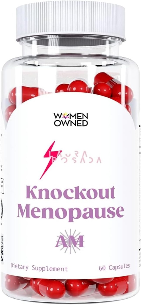 Knockout Menopause AM - Natural Menopause + Perimenopause Multi- Symptom Relief for Hot Flashes, Mood Swings, Weight Gain, Lack of Energy, Fatigue, Headaches (1 Month Supply), 60.0 Count