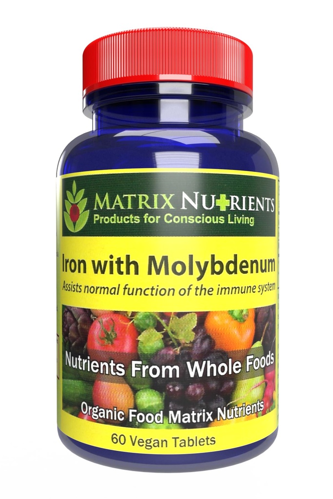 Besi dengan Molybdenum - Dukungan Imunitas dan Stress, Kesehatan ANTIOXIDANT, Membantu dengan Perkembangan Sel - 100% Organik - Tablets Vegan (60ct)