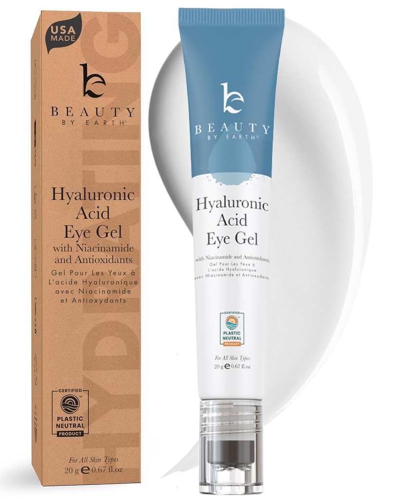 Beauty by Earth Under Eye Cream - Cooling Anti- Aging Hyaluronic Acid Eye Gel for Dark Circles, Puffiness & Wrinkles