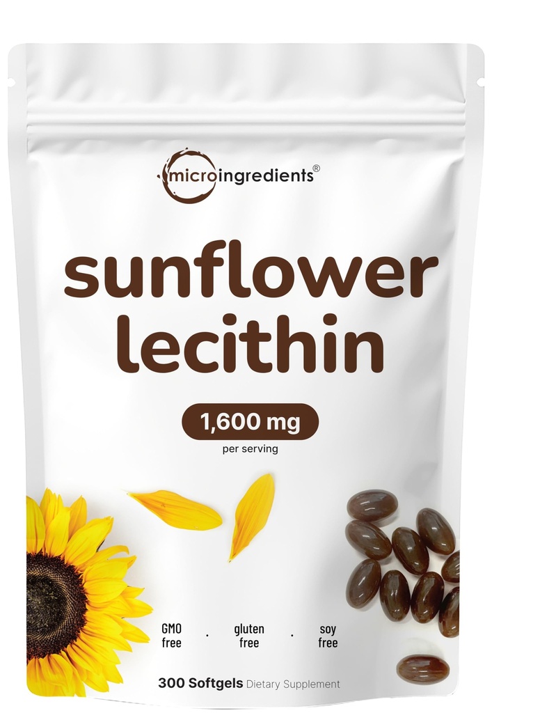 Mikro Ingredients Sunflower Leethin 1.600mg Per Serving, 300 Softgeels 124; Sustably Farable Sumber, Cold Press, Rich in Foshhatidyl Choline 124; Lactation Suplemen * O24; Soy Free, Non-GMO