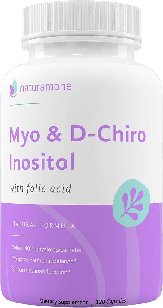 Myo- Inositol & D-Chiro Inositol Blend with 100% of Daily Folate - 40: 1 Physiological Rasio - Polycystic Ovary Syndrome (PCOS), Hormonal Saldo dan Ovarian Dukung 120 Capsules