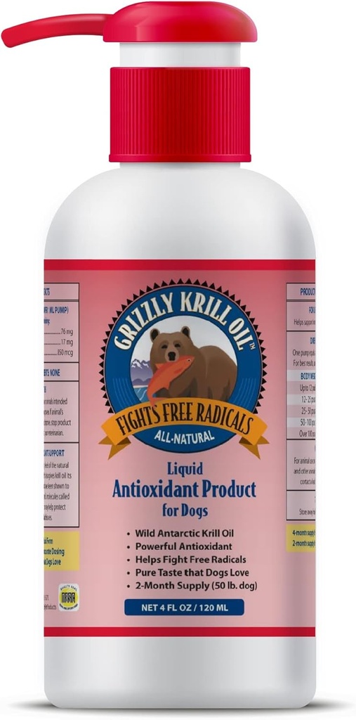 Grizzly Wild Antartika Krill Oil All- Penyedia Makanan Anjing Antioksidan Alam, 4 oz