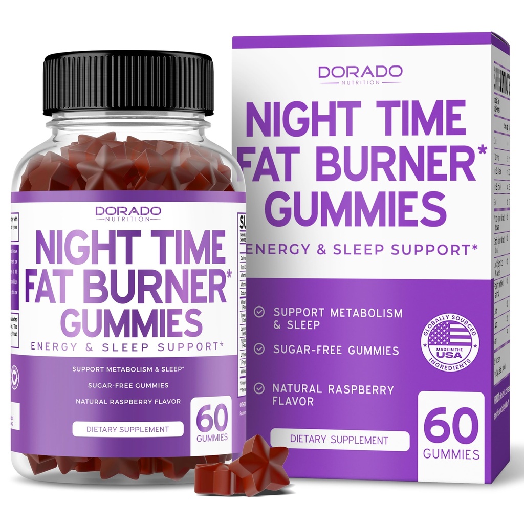 Gummies Pembakar Waktu Malam (60 Count) Weight Los & Metabolism - Sugar- Free - Delicious Raspberry Flavored Melonaciin Suplemen Gummies - Vegan Safe-Third Party Tested - Made in USA