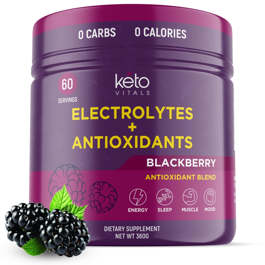 Keto Antioxidant Electrolytes Powder - Blend Keto Electrolytes dengan Potasium, Magnesium, Sodium - No Sugar Electrolite Drink Mix & Hidration Powder, 60 Servings, BlackBerry