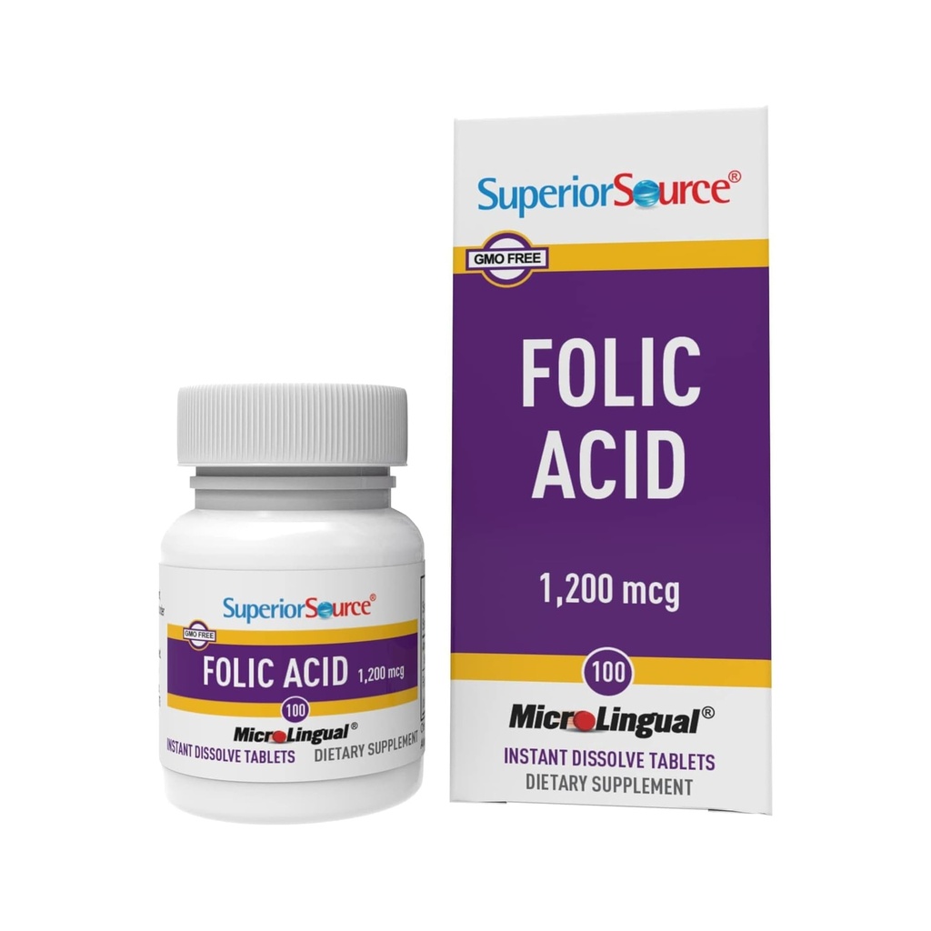 Asam Folic Sumber Superior 1200 mcg - Mendukung Jantung, Sistem Imune & Gugup - 100 Tablet Sublingual