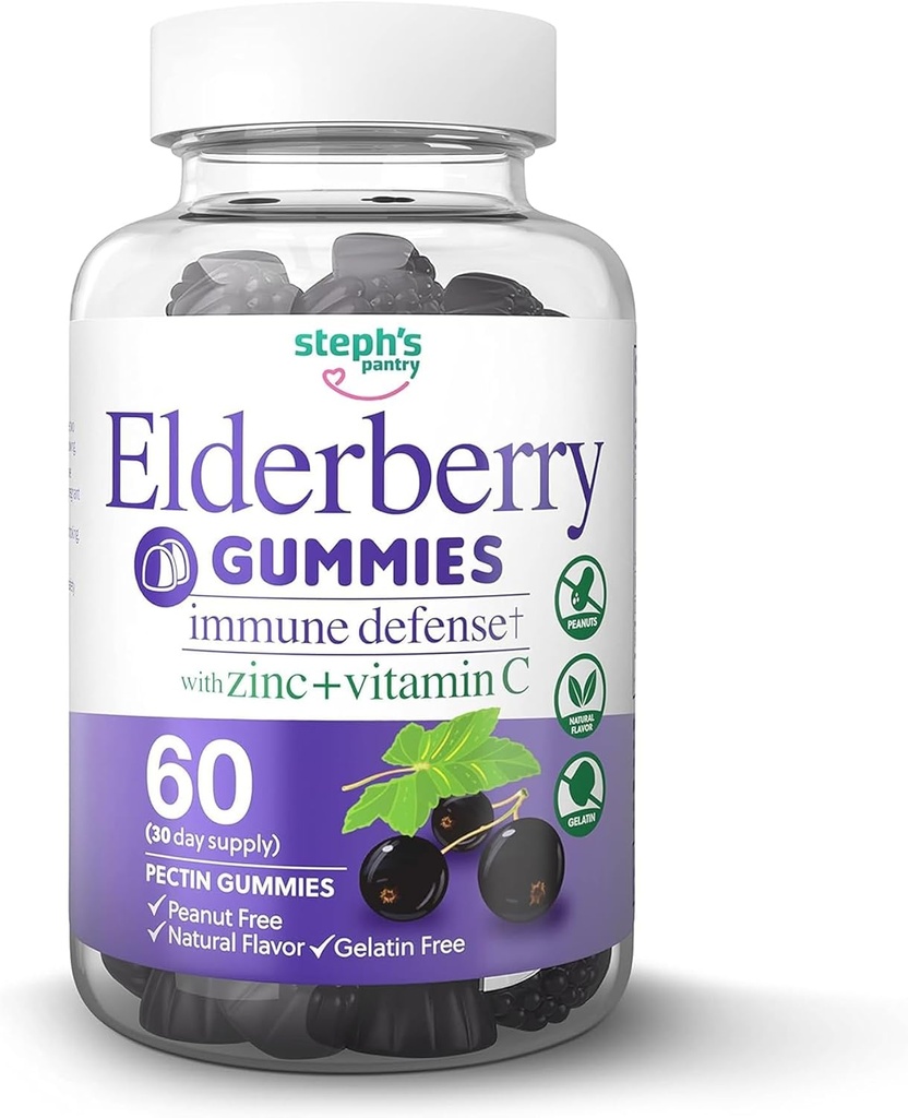 Elderberry Gummies dengan Vitamin C dan Zinc - Hamilune Booster Elderberry Gummies Untuk Dewasa dan Anak - Vegan Natural Ingredicultation Support (60 Gummies)