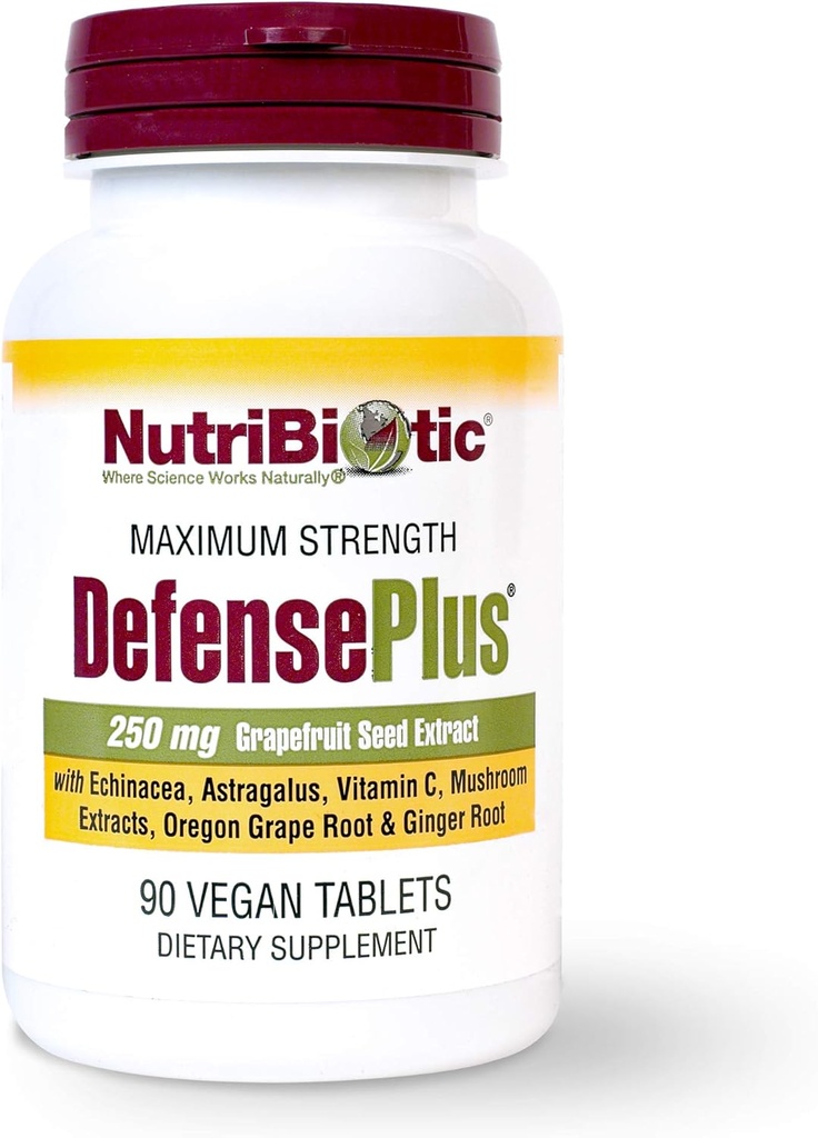 NutriBiotic - DefensePlus, 90 Tablet - 11 dalam 1 Dukungan Imune dengan Vitamin C, Zinc, Grapefruit Ekstrak, Echinacea, Astragalus Root & Imune Boosting Extracts & Jamur - Vegan & Gluten Bebas