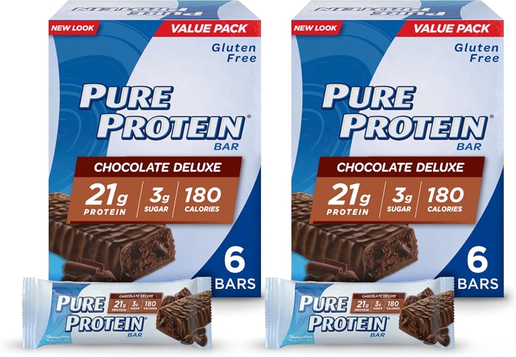 Murni Protein Bars, Protein Tinggi, Makanan Nutrisi untuk Mendukung Energi, Gula Rendah, Gluten Bebas, Coklat Deluxe, 6 Cacah (Paket 2)