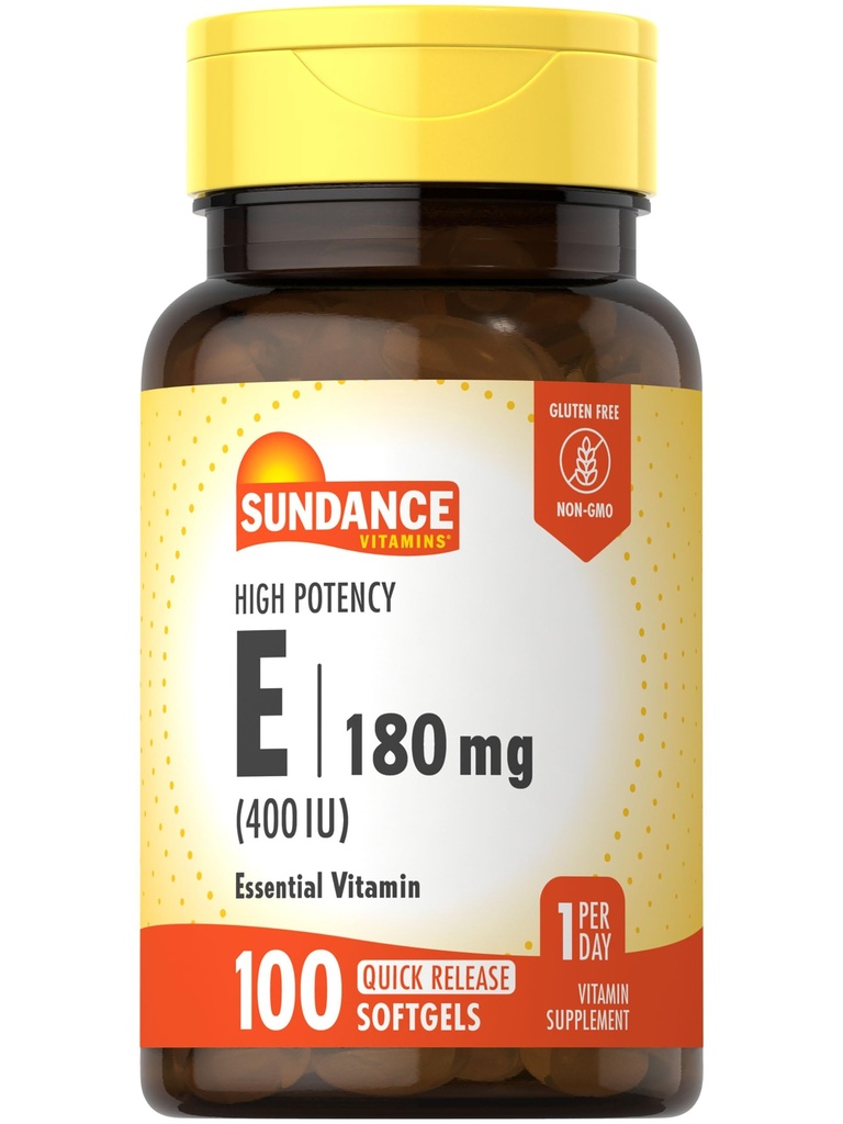 Sundance Vitamin E 180mg (400 IU) 1.124; 100 Quick Rilis Softgels 12.4; Potensi Tinggi Formula 14la; Non-GMO dan Gluten Free Supplemen