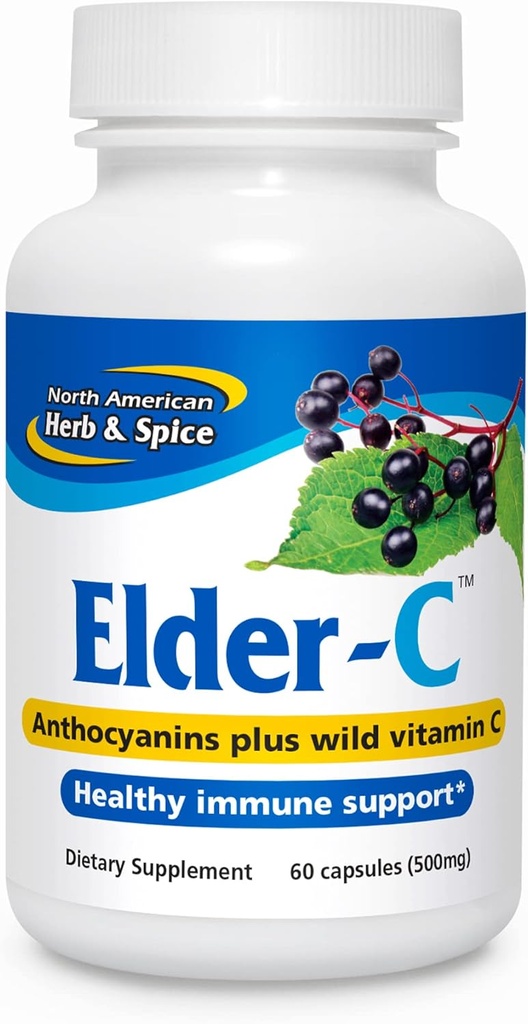 Utara AMERICAN HERB & SPICE Elder-C - 60 Capsules - Konsentrat Elderberry - Dukungan Imune, Respon Repiratory Heally - Berisi Oreganol P73 - Non-GMO, Gluten Free - 30 Servings